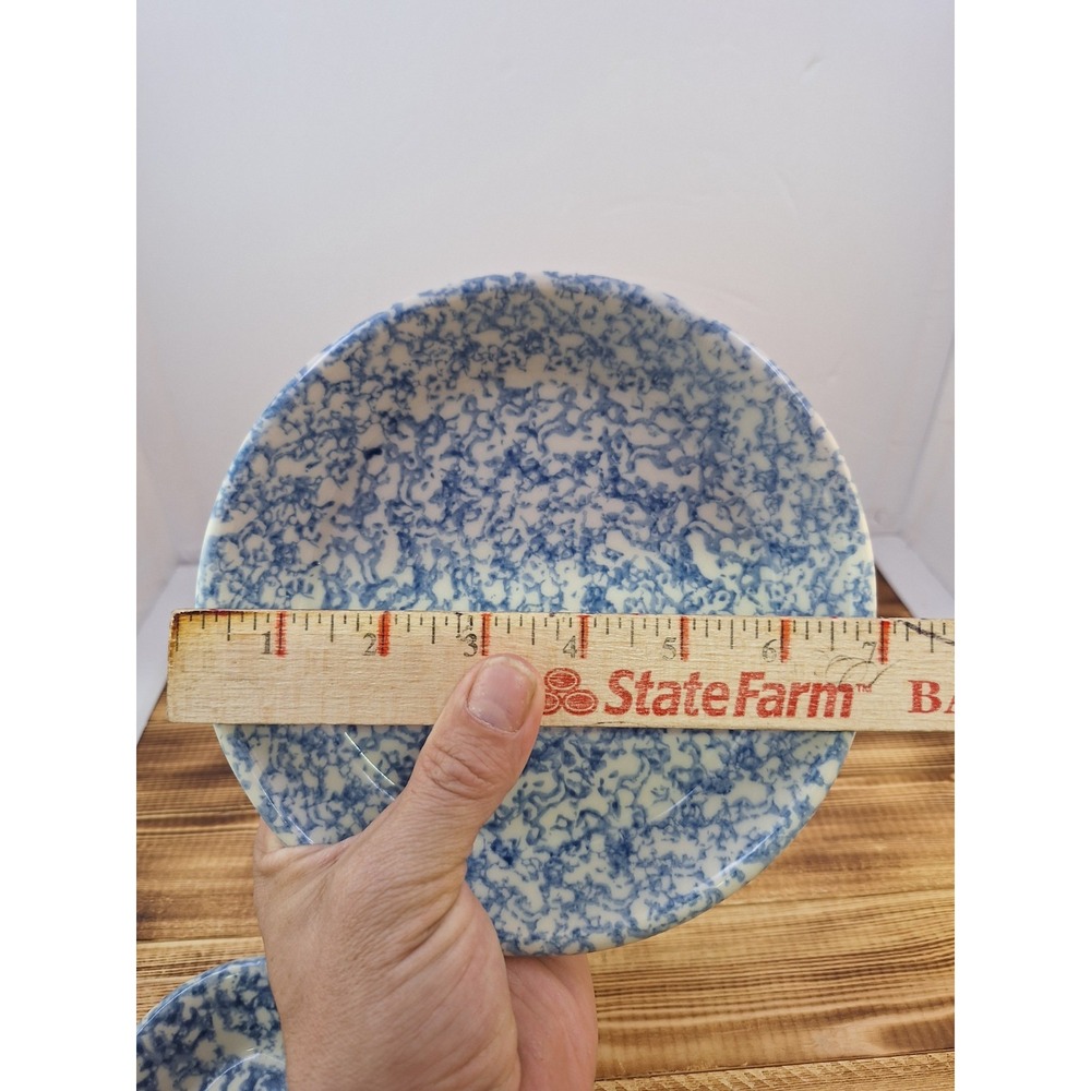 x2 Bel-Terr China BTC USA Blue Spongeware Pottery Circle 92187 Oval 9700 Lot Set - Picture 6 of 10